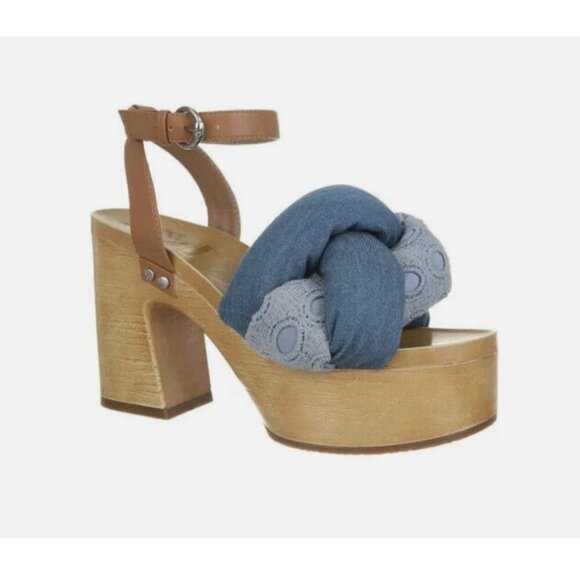 Sam & Libby Cassandra Sandal Indigo Wooden Platform Heel Women's 8.5 Y2K Style - Picture 1 of 14